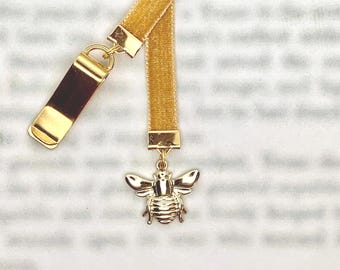 Honey Bee Charm Attachable Bookmark -Special clip attaches to cover, ribbon marks your page. Never lose your bookmark again!