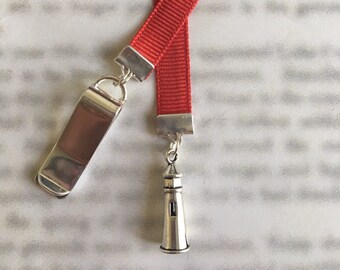 Lighthouse bookmark / Boating Bookmark  - Clips to cover, mark page with ribbon. Never lose the bookmark