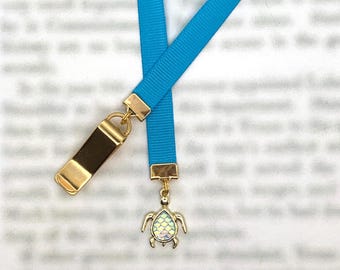 Sea Turtle - Attachable Bookmark with Special clip attaches to book cover, ribbon marks your page. Never lose your bookmark again!