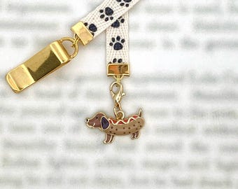 Dachshund Wiener Dog Bookmark -  Special clip attaches to book cover, ribbon marks your page. Never lose your bookmark again!