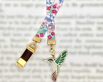 Hummingbird, Ruby Throated Attachable Bookmark - Special clip attaches to cover, ribbon marks your page. Never lose your bookmark again!