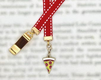 Pizza bookmark - Special clip attaches to cover, ribbon marks your page, never lose your bookmark