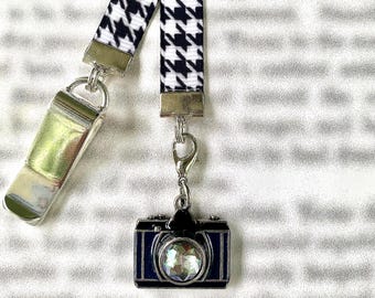 Photographer Camera Attachable Bookmark - Special clip attaches to cover, ribbon marks your page, never lose your bookmark again!