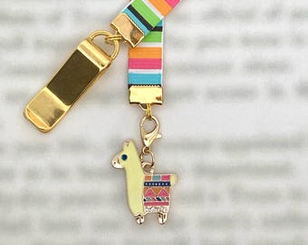 Llama Bookmark - Attachable bookmark. Special clip attaches to cover, ribbon marks your page. Never lose your bookmark again!