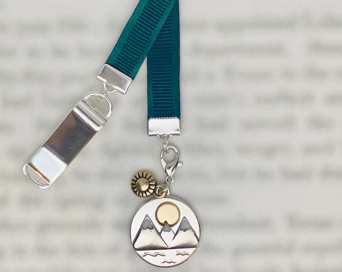 Featured listing image: The Mountains Are Calling attachable bookmark - Special clip attaches to cover, ribbon marks your page, never lose your bookmark again!