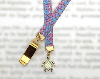 Sea Turtle - Attachable Bookmark with Special clip attaches to book cover, ribbon marks your page. Never lose your bookmark again!