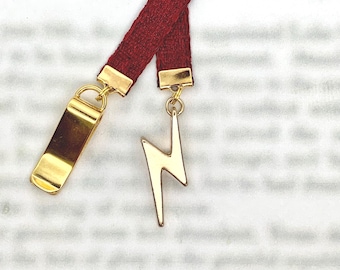 Lightning Bolt bookmark - Special clip attaches to cover, ribbon marks your page, never lose your bookmark