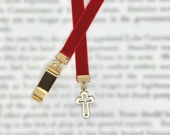 Cross Christian Attachable Bookmark - Special clip attaches to book cover, ribbon marks your page. Never lose your bookmark