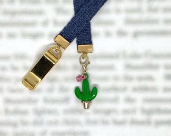 Saguaro Flowering Cactus Attachable Bookmark -Special gold clip attaches to cover, ribbon marks your page. Never lose your bookmark again!