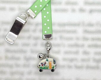 Camper Attachable Bookmark Camping Glamping RV Gift–Special clip attaches to cover, ribbon marks your page, never lose your bookmark again!