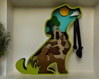Layered Wood Dog with Leash
