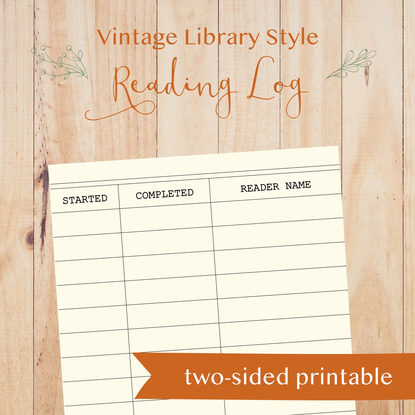 Printable Vintage Style Library Card, Reader Log, Borrower Card, 3x5