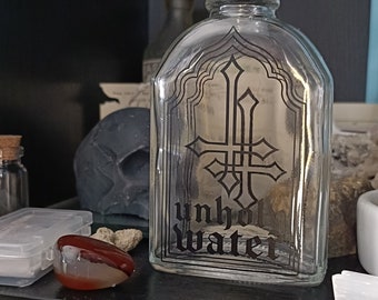 Unholy Water Bottle - Mini 100ml - Glass Flask Black Witch Magic Witchcraft Display Gift Altar Ornament