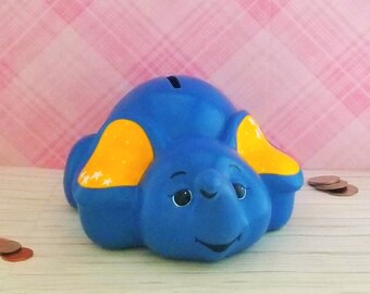 Blue Elephant Piggy Bank, Elephant Piggy Bank, Piggy Bank, Baby Bank, Baby Elephant, Elephant Nursery, Baby Shower Gift, Kids Birthday Gift