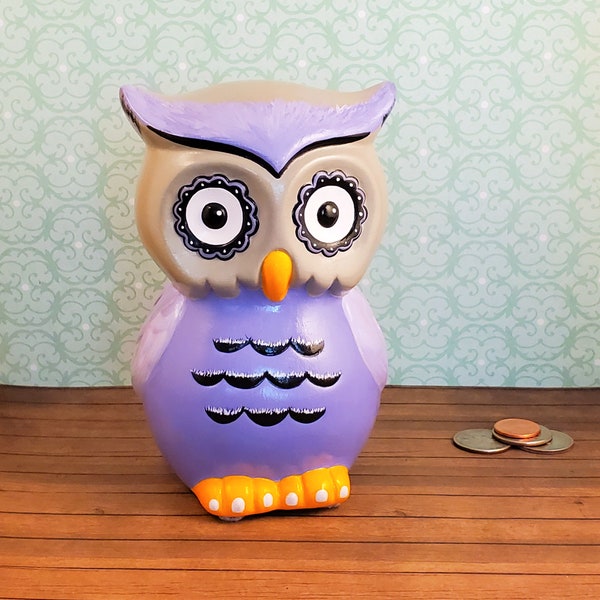 Gray and Purple Owl Piggy Bank, Owl Piggy Bank, Piggy Bank, Baby Bank, Baby Shower Gift, Piggy Bank for Girls, New Baby Gift, Gift for kids