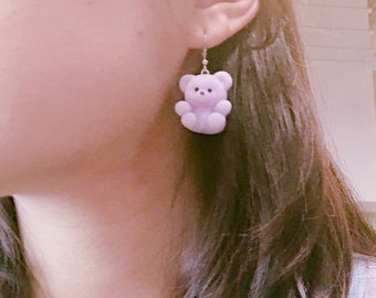 Fuzzy Teddy Bear Earrings  OR necklace in 6 different colors