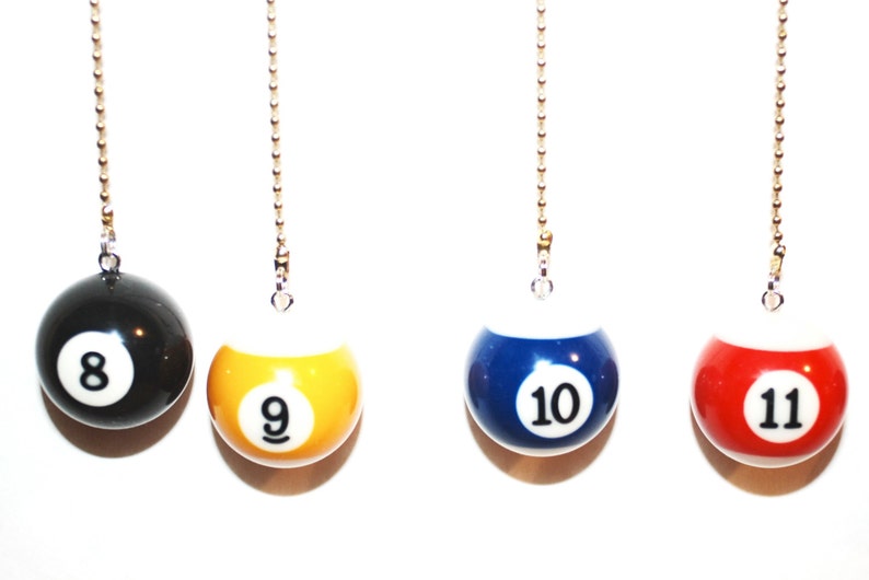 Unique Que Ball or 1 thur 15 Pool Ball Ceiling Fan/Light pull chain or Key Chain image 3