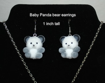 Fuzzy baby Panda  Bear Earrings and/or Necklace