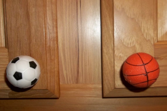 Soccer 1 pair 2 each Basketball SPORTS BALL DRAWER PULLS.Baseball Football