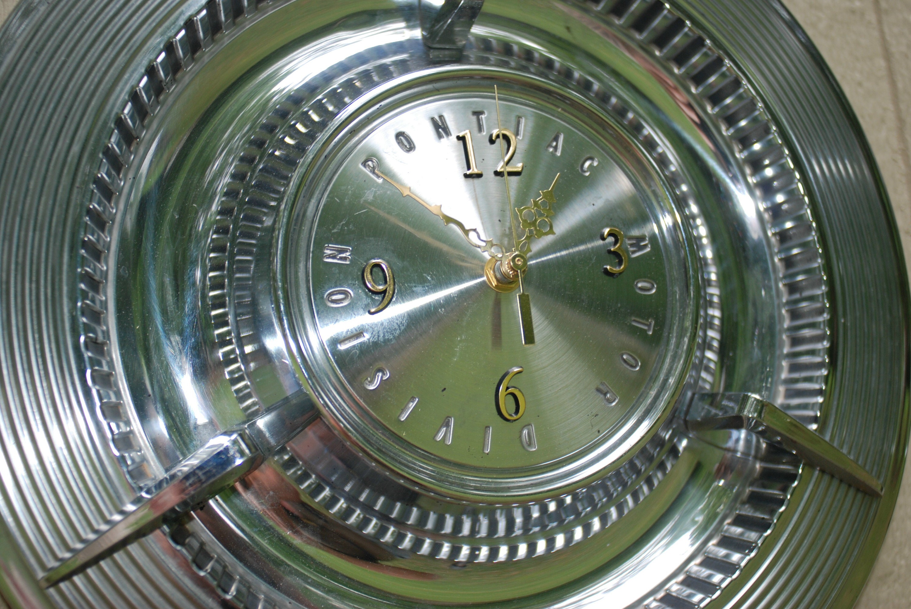 Vintage Handmade Pontiac Hubcap Clock