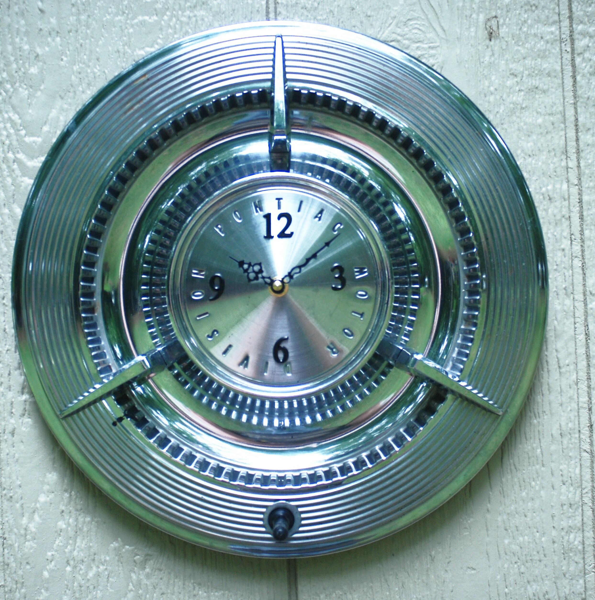 Vintage Handmade Pontiac Hubcap Clock