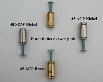 Handcrafted Bullet 40 S&W  (10mm ) or 45 ACP bullet drawer pulls/cabinet knobs