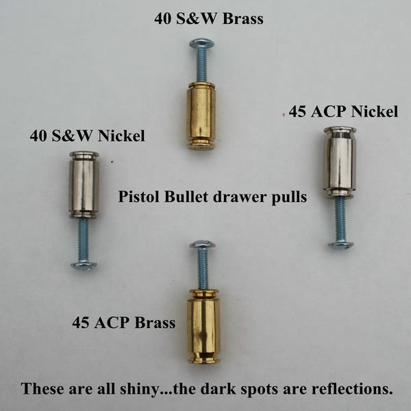 Handcrafted Bullet 40 S&W  (10mm ) or 45 ACP bullet drawer pulls/cabinet knobs