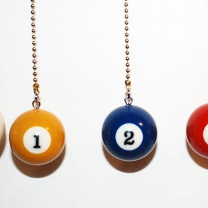 Unique Que Ball or 1 thur 15 Pool Ball Ceiling Fan/Light pull chain or Key Chain image 1