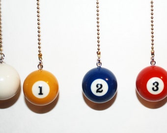 Unique Que Ball or 1 thur 15 Pool Ball Ceiling Fan/Light pull chain or Key Chain