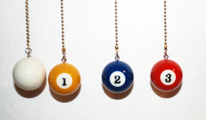 Unique Que Ball or 1 thur 15 Pool Ball Ceiling Fan/Light pull chain or Key Chain image 1