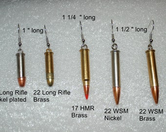 22 caliber bullet ear rings, necklace or zipper pull