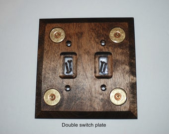 Double wooden light switch cover with bullet heads