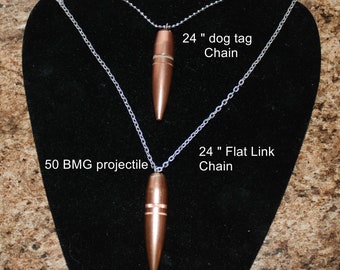 Real 50 BMG bullet/projectile necklace