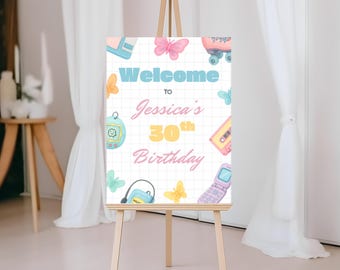 90's Retro Birthday Welcome Sign, Y2K Retro Party Decor (Digital Download) B-006