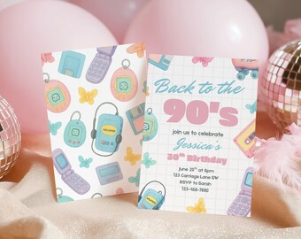 90's Nostalgia Birthday Invitation, Retro Y2K Party (Digital Download) B-006