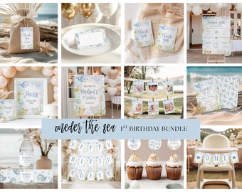 Oneder The Sea 1st Birthday Template Collection, Ocean Animal First Birthday Bundle, Digital Download B-038