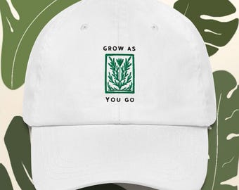 Embroidered Plant Hat for Nature Lovers, Minimalist Botanical Cap, Adjustable Dad Hat for Gardeners & Plant Parents, Quote embroidery hat