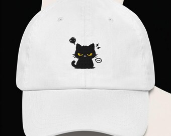 Black Cat Embroidered Dad Hat, Grumpy Black Cat