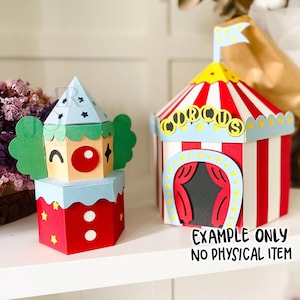 Digital download cut files - Circus Clown Carnival explosion box party favor, treat box, SVG template for Cricut, DIY birthday party idea