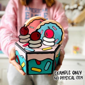 Fichiers coupés en téléchargement numérique - Cadeau de fête de boîte d'explosion de gâteau comique de dessin animé, boîte de régal, modèle SVG pour Cricut, idée de fête d'anniversaire bricolage