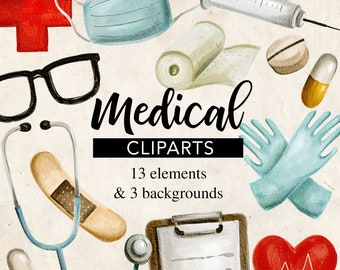 Medical, healthcare, health medicine watercolor clip arts, digital background png clipart for stickers, planner, scrapbooking graphics