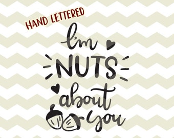 I’m nuts about you, cute fun funny heart love Valentine SVG Valentine’s Day digital cut files, DXF, studio3 instant download