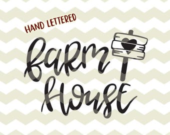 Casa de la granja, casa de campo con letras a mano amor madera signo archivos de corte digital, SVG, DXF, studio3 descarga instantánea, calcomanías de vinilo diy