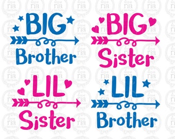 Big Brother, big sister, Little brother, Little sister digital files, ai, eps, SVG, DXF, studio3 vector files instant download