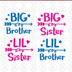 Big Brother, big sister, Little brother, Little sister digital files, ai, eps, SVG, DXF, studio3 vector files instant download