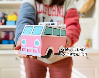 Cute camper van gift box, digital download cut files, SVG template for Cricut, DIY party favor box idea, summer adventure craft projects