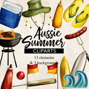 Verão australiano, Austrália férias divertidas clipart em aquarela, fundo digital png clipart para adesivos, planejador, gráficos de scrapbooking