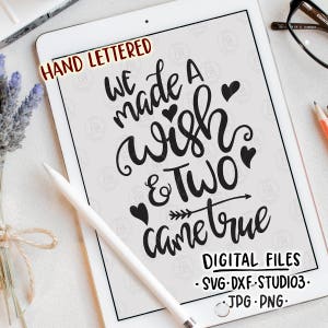Hicimos un deseo & dos se hizo realidad, bebés gemelos nuevos bebés vivero archivos de corte digital, SVG, DXF, studio3 descarga instantánea, calcomanías de vinilo diy