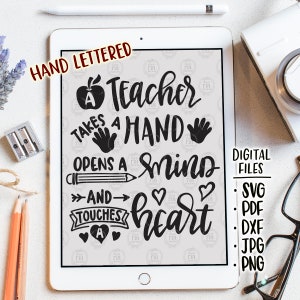 Um professor dá uma mão, citação de presente de agradecimento do dia dos professores, arquivos digitais de corte e impressão, SVG, DXF, pdf, jpg, png vinil decalque diy, para impressão