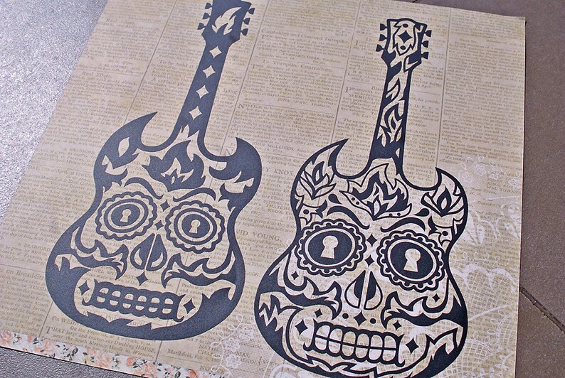 Download Sugar skull & tribal 2 designs guitar SVG DXF studio3 eps ...